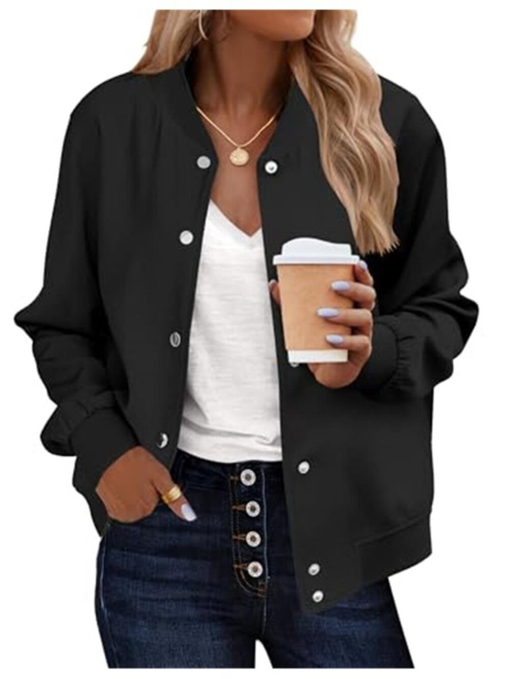 Womens Bomber Jacket Varsity Jacket Button Down Lightweight Spring Jacket